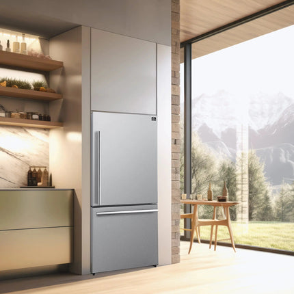 Forno Milano Espresso 31-Inch Bottom Freezer Refrigerator, Stainless Steel, 17.2 cu.ft Capacity, Right Swing Door, Energy Efficient FORNO