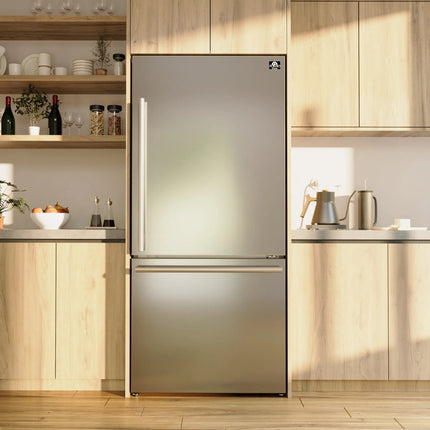 Forno Milano Espresso 31-Inch Bottom Freezer Refrigerator, Stainless Steel, 17.2 cu.ft Capacity, Right Swing Door, Energy Efficient FORNO