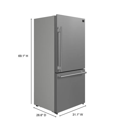 Forno Milano Espresso 31-Inch Bottom Freezer Refrigerator, Stainless Steel, 17.2 cu.ft Capacity, Right Swing Door, Energy Efficient FORNO