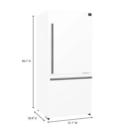Forno Milano Espresso 31-Inch Bottom Freezer Refrigerator, White, 17.2 cu.ft Capacity, Energy Efficient FORNO