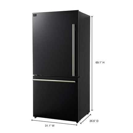 Forno Milano Espresso 31-Inch Black Bottom Freezer Refrigerator, 17.2 Cu. Ft., Energy-Efficient, No Frost, Built-In Ice Maker FORNO