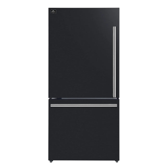 Forno Milano Espresso 31-Inch Black Bottom Freezer Refrigerator, 17.2 Cu. Ft., Energy-Efficient, No Frost, Built-In Ice Maker FORNO
