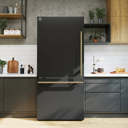 Forno Milano Espresso 31-Inch Black Bottom Freezer Refrigerator, 17.2 Cu. Ft., Energy-Efficient, No Frost, Built-In Ice Maker FORNO
