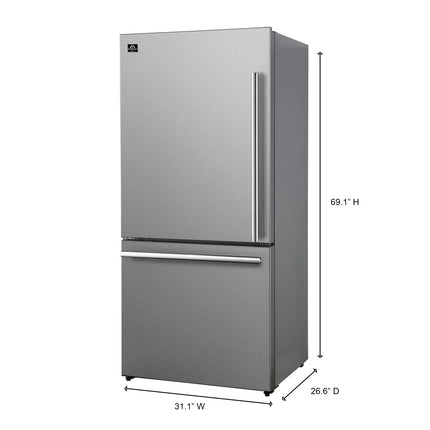 Forno Milano Espresso 31-Inch Stainless Steel Bottom Freezer Refrigerator, 17.2 cu.ft., Built-In Ice Maker, ENERGY STAR FORNO