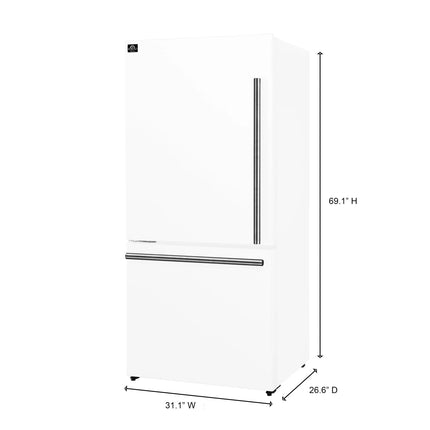 Forno Milano Espresso 31-Inch White Bottom Freezer Refrigerator, 17.2 Cu. Ft., Energy-Efficient, No Frost, Built-In Ice Maker FORNO