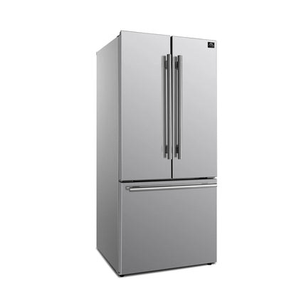 Forno Gallipoli 30-Inch French Door Refrigerator with Bottom Freezer, 17.5 cu.ft Capacity, Stainless Steel, No Frost Technology, Built-In Ice Maker, Energy Efficient FORNO
