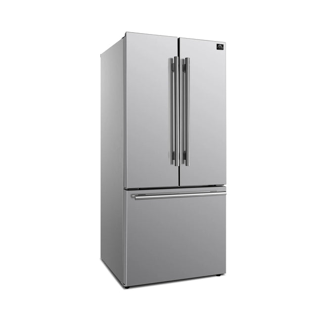 Forno Gallipoli 30-Inch French Door Refrigerator with Bottom Freezer, 17.5 cu.ft Capacity, Stainless Steel, No Frost Technology, Built-In Ice Maker, Energy Efficient FORNO