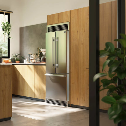 Forno Gallipoli 30-Inch French Door Refrigerator, 17.5 cu.ft Capacity, Decorative Grill, 34-Inch Width, Stainless Steel, No Frost Technology, Energy Efficient FORNO