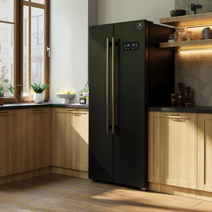 Forno Salerno Espresso 33-Inch Black Side-by-Side Refrigerator, 15.6 Cu. Ft., Energy-Efficient, No Frost, Modern Design FORNO