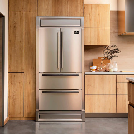 Forno Moena 40-Inch French Door Refrigerator, Stainless Steel, 19.2 cu.ft, Modern Decorative Grill, ENERGY STAR Certified FORNO