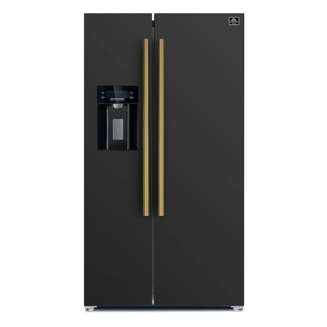 Forno Salerno Espresso 36-Inch Black Side-by-Side Refrigerator, 20 Cu. Ft., Frost-Free, Ice & Water Dispenser, ENERGY STAR Certified FORNO