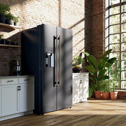 Forno Salerno Espresso 36-Inch Black Side-by-Side Refrigerator, 20 Cu. Ft., Frost-Free, Ice & Water Dispenser, ENERGY STAR Certified FORNO