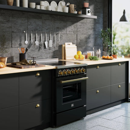 Forno Paolo 30-Inch Freestanding Electric Range, Black, 4.38 cu.ft, True Convection Oven, Energy Efficient FORNO