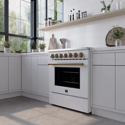 Forno Paolo 30-Inch Freestanding Electric Range, White, 4.38 cu.ft, True Convection Oven, Energy Efficient FORNO