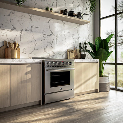 Forno Paolo 30-Inch Freestanding Electric Range, Stainless Steel, 4.38 cu.ft, True Convection Oven, Energy Efficient FORNO