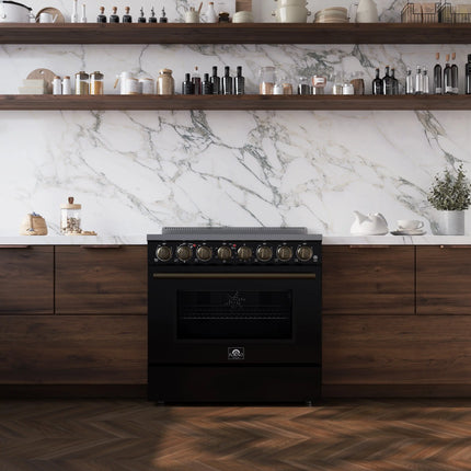Forno Paolo 36 Inch Black Freestanding Electric Range, Stainless Steel, 5.44 cu.ft, True Convection Oven, Energy Efficient FORNO