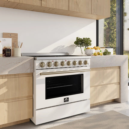 Forno Paolo 36 Inch White Freestanding Electric Range, Stainless Steel, 5.44 cu.ft, True Convection Oven, Energy Efficient FORNO