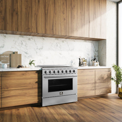 Forno Paolo 36 Inch Freestanding Electric Range, Stainless Steel, 5.44 cu.ft, True Convection Oven, Energy Efficient FORNO
