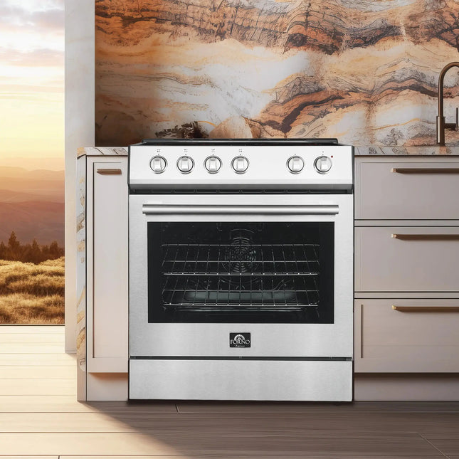 FORNO Premium 2-Piece Kitchen Bundle - Leonardo Espresso 30" Stainless Steel Range, 30" Stainless Steel Range Hood - FBDL-002-01US FORNO