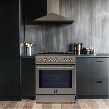 FORNO Premium 3-Piece Kitchen Bundle - 30" Electric Range, French Door Refrigerator, Built-In Dishwasher, Stainless Steel - FBDL-011-01US FORNO