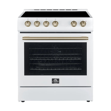FORNO Premium 2-Piece Kitchen Bundle - Leonardo Espresso 30" White Range, 30" White Range Hood - FBDL-002-03US FORNO