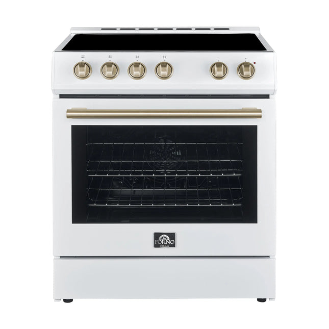 FORNO Premium 2-Piece Kitchen Bundle - Leonardo Espresso 30" White Range, 30" White Range Hood - FBDL-002-03US FORNO