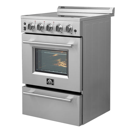 Forno Loiano 24 Inch Freestanding Electric Range Stainless Steel with Storage Drawer FORNO