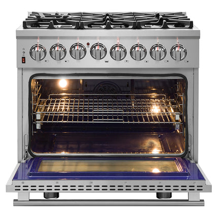 Forno Massimo 36-Inch Freestanding Dual Fuel Range, 6 Burners, Double Convection Ovens FORNO