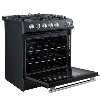 Forno Leonardo Espresso 30-Inch Black Gas Range, 5 Burners, 39,500 BTU, 5 cu.ft Convection Oven FORNO