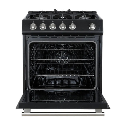 Forno Leonardo Espresso 30-Inch Black Gas Range, 5 Burners, 39,500 BTU, 5 cu.ft Convection Oven FORNO