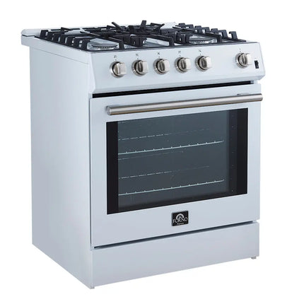 Forno Leonardo Espresso 30-Inch White Gas Range, 5 Burners, 39,500 BTU, 5 cu.ft Convection Oven FORNO