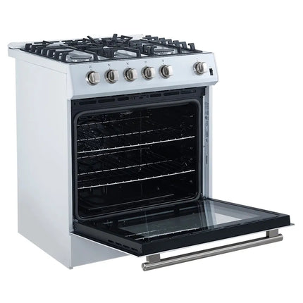 Forno Leonardo Espresso 30-Inch White Gas Range, 5 Burners, 39,500 BTU, 5 cu.ft Convection Oven FORNO