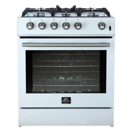 Forno Leonardo Espresso 30-Inch White Gas Range, 5 Burners, 39,500 BTU, 5 cu.ft Convection Oven FORNO