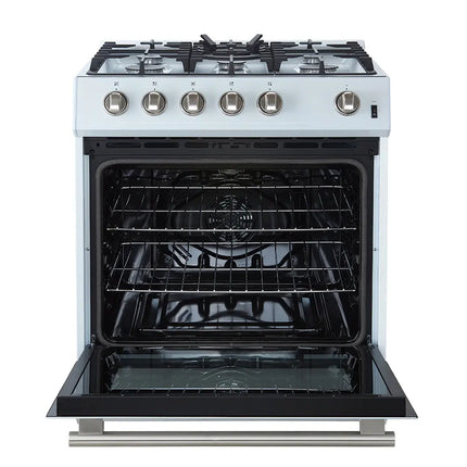 Forno Leonardo Espresso 30-Inch White Gas Range, 5 Burners, 39,500 BTU, 5 cu.ft Convection Oven FORNO