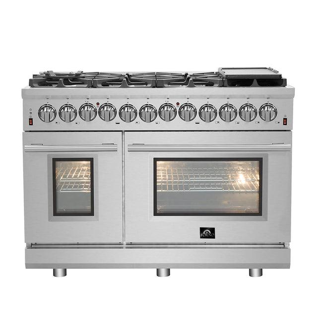 Forno Massimo 48-Inch Freestanding Dual Fuel Range, 8 Burners, Double Convection Ovens FORNO