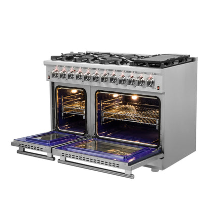 Forno Massimo 48-Inch Freestanding Dual Fuel Range, 8 Burners, Double Convection Ovens FORNO