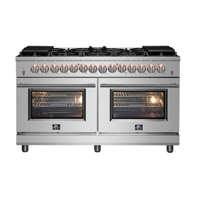 Forno Massimo 60-Inch Freestanding Dual Fuel Range, 10 Burners, Double Convection Ovens FORNO