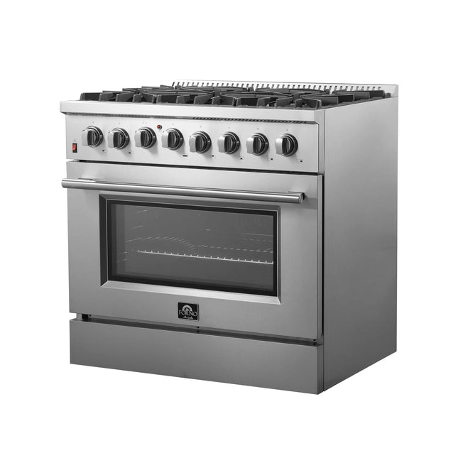 FORNO Premium 3-Piece Kitchen Bundle - Galiano 36" Dual Fuel Range, 36" French Door Refrigerator, 24" Built-In Dishwasher - FBDL-004-02CAUS FORNO