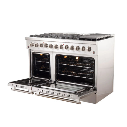 Forno Galiano 48-Inch Freestanding Dual Fuel Range, 8 Burners, Double Convection Ovens FORNO