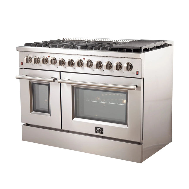 FORNO Premium 3-Piece Kitchen Bundle - FORNO Galiano 48" Freestanding Dual Fuel Range, FORNO Maderno 60" 2-Piece Convertible Refrigerator/Freezer Built-In with Decorative Grill Trim, 27.2 cu.ft., FORNO Orvieto 48" Wall Mount Range Hood - FBDL-017-04CAUS Forno vendors US