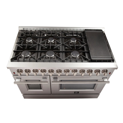 Forno Galiano 48-Inch Freestanding Dual Fuel Range, 8 Burners, Double Convection Ovens FORNO
