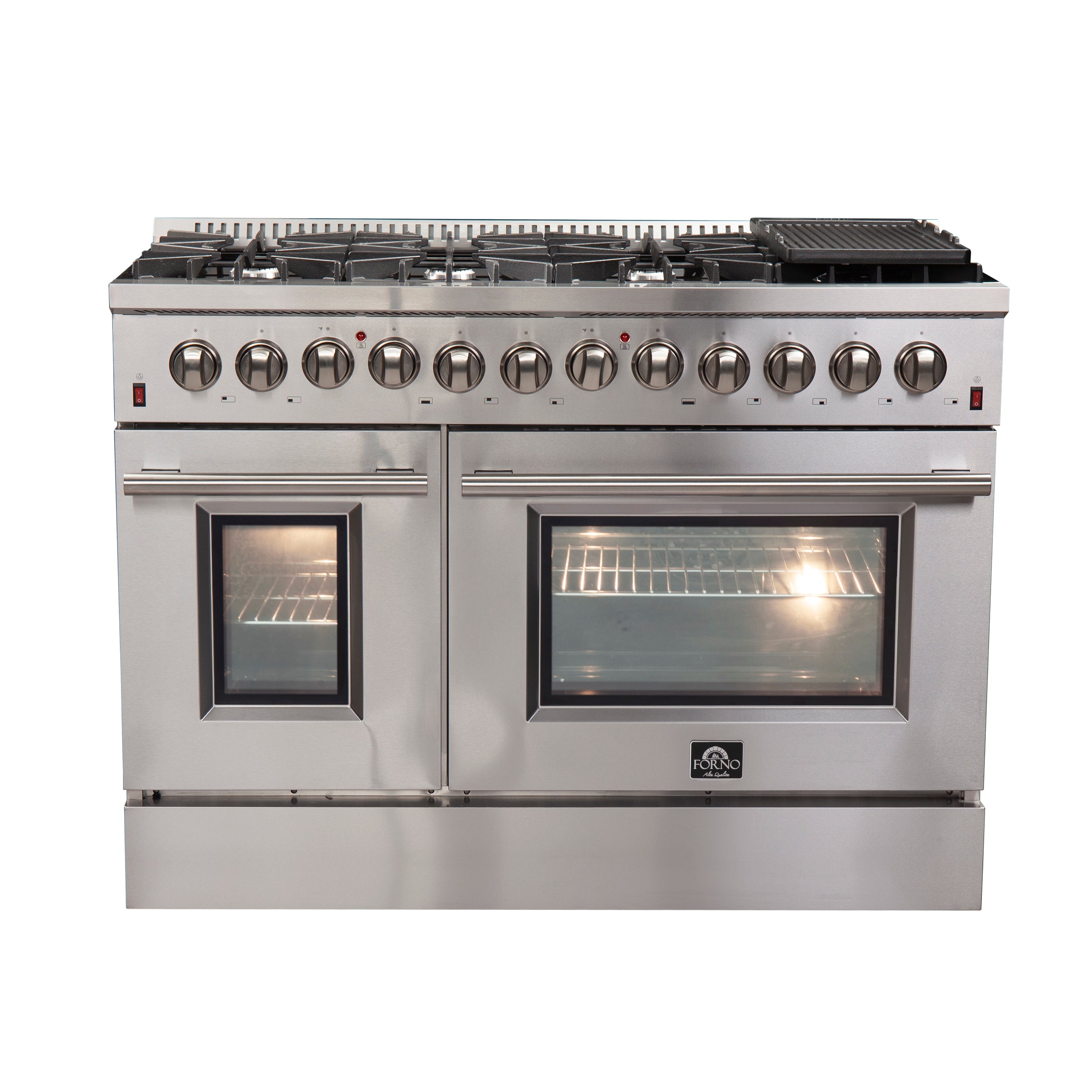 Forno Galiano 48-Inch Freestanding Dual Fuel Range, 8 Burners, Double Convection Ovens