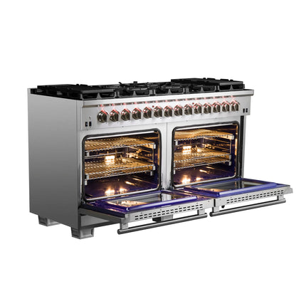 Forno Capriasca 60-Inch Freestanding Dual Fuel Range, 10 Burners, True Convection Oven FORNO