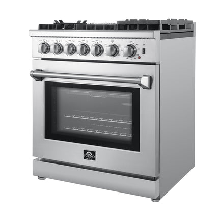 Forno Lazio 30-Inch Freestanding Dual Fuel Range, 5 Burners, True Convection Oven FORNO