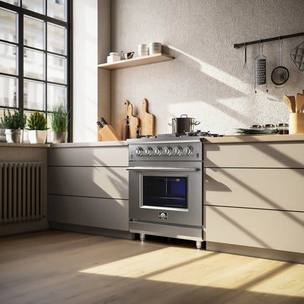 Forno Massimo 30-Inch Freestanding Gas Range, 5 Burners, True Convection Oven FORNO