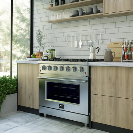 Forno Massimo 36-Inch Freestanding Gas Range, 6 Sealed Burners, Convection Oven, Energy Efficient FORNO