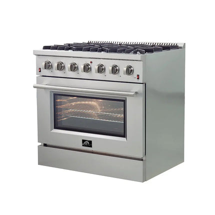 Forno Galiano 36-Inch Freestanding Gas Range, Stainless Steel, 6 Burners, Energy Efficient FORNO