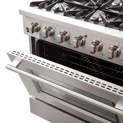 Forno Galiano 36-Inch Freestanding Gas Range, Stainless Steel, 6 Burners, Energy Efficient FORNO