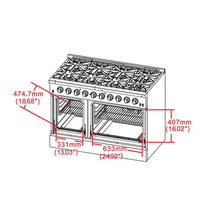 Forno Galiano 48-Inch Freestanding Gas Range, Stainless Steel, 8 Burners, 107,000 BTU, Griddle, Double Ovens, Energy Efficient FORNO