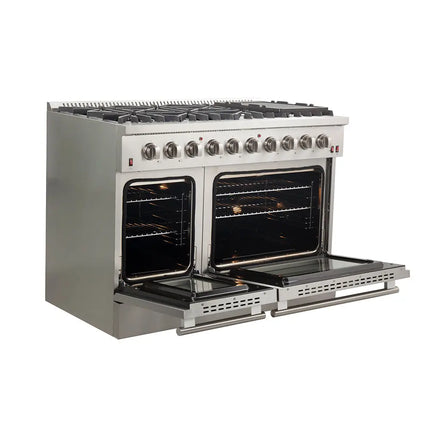 Forno Galiano 48-Inch Freestanding Gas Range, Stainless Steel, 8 Burners, 107,000 BTU, Griddle, Double Ovens, Energy Efficient FORNO